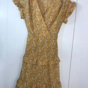 Floral Yellow Wrap Dress